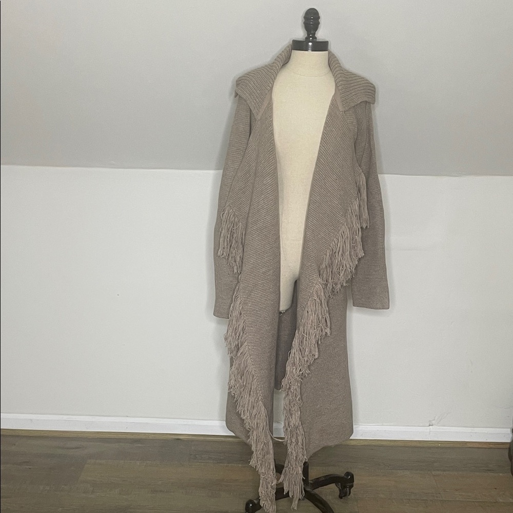 New York & Company, NY&C, taupe cardigan fringe sweater boho cardigan, duster XL - Picture 10 of 11